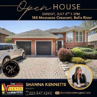 OPEN HOUSE SUNDAY JULY 6th 1-3pm 188 Mousseau, Belle River ON Image# 1
