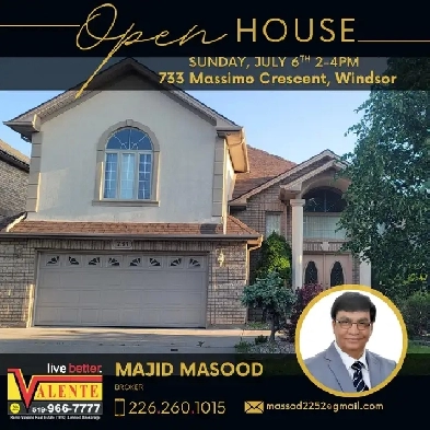 OPEN HOUSE SUNDAY JULY 6th 2-4pm 733 Massimo Cres, Windsor ON Image# 1
