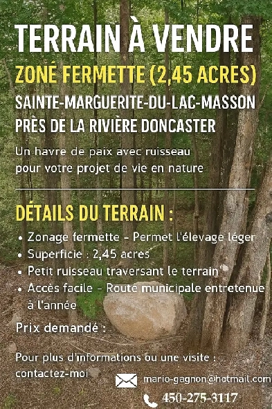 Terrain à vendre – 2,45  acres – Zoné fermette Image# 3