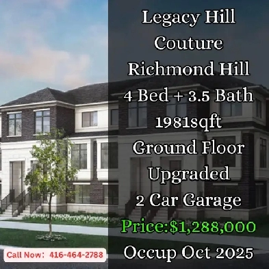 Assignment Sale – Legacy Hill Couture Townhome | Richmond Hill Image# 2