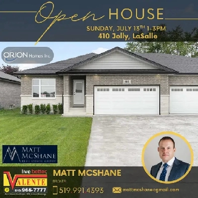 OPEN HOUSE SUNDAY JULY 13th 1-3pm 410 Jolly, LaSalle ON Image# 1
