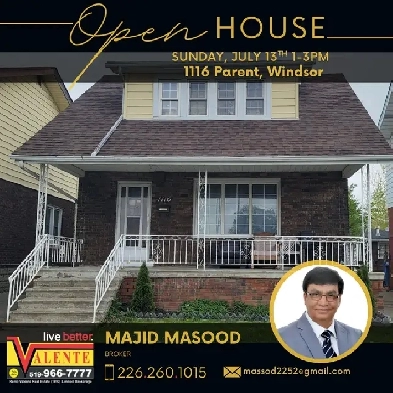 OPEN HOUSE SUNDAY JULY 13th 2-4pm 1116 Parent Avenue, Windsor ON Image# 1