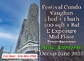 Festival Condo Vaughan | 1 Bed 1 Bath | Mid Floor | $399,990 Image# 1