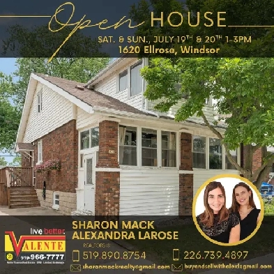OPEN HOUSE SAT&SUN JULY 19th&20th 1-3pm 1620 Ellrose, Windsor ON Image# 1