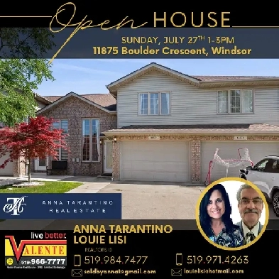OPEN HOUSE SUNDAY JULY 27th 1-3pm 11875 Boulder Cres, Windsor ON Image# 1
