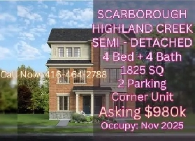 Scarborough – Semi-Detached 4 Bedrooms | 4 Bath Highland Creek Image# 1