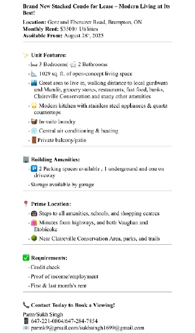 New end unit condo available for lease Image# 1