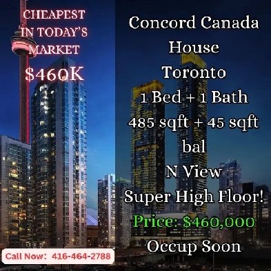 Cheapest 1 Bed in Concord Canada House – $460K – Super High F Image# 1