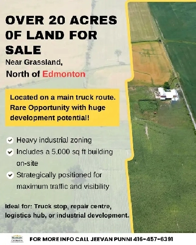 OVER 20 ACRES LAND FOR SALE – NEAR GRASSLAND, CLOSE TO EDMONTON Image# 1