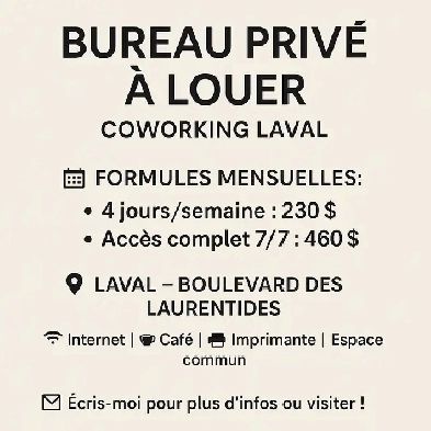Bureau privé à louer – Coworking Laval Image# 1