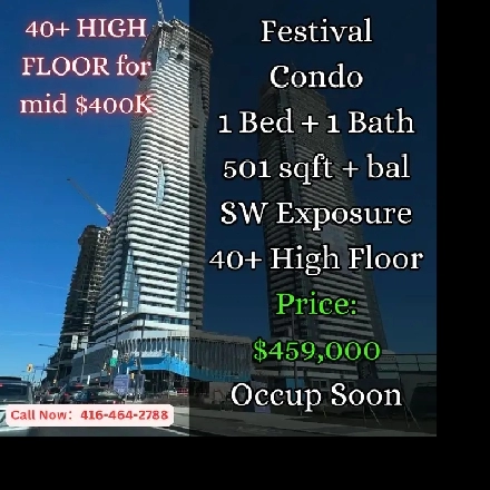 Festival Condos | 40  High Floor 1 Bed | 501 Sqft | $459k Image# 1