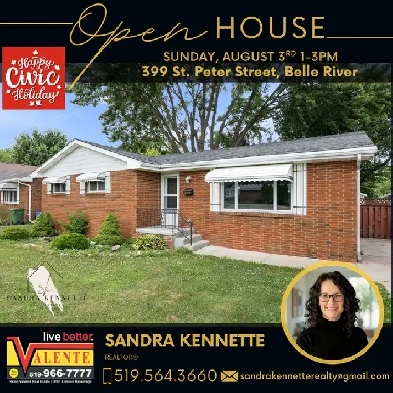 OPEN HOUSE SUNDAY AUGUST 3rd 1-3pm 399 St Peter, Belle River  ON Image# 1