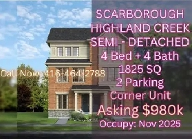 Scarborough – Semi-Detached 4 Bedrooms | 4 Bath Highland Creek Image# 1