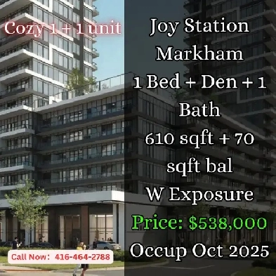 Joy Station 1 1 Condo in Markham – Only $538K ! Image# 1