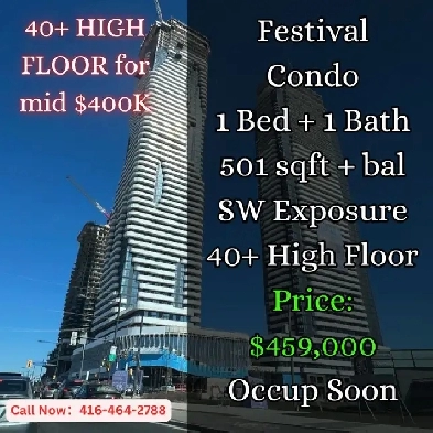 Festival Condos | 40  High Floor 1 Bed | 501 Sqft | $459k Image# 1