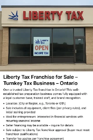Liberty Tax Franchise for Sale – Turnkey Tax Business – Ontario Image# 1