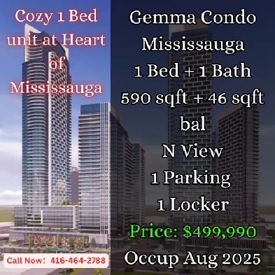 1 Bed Condo Assignment Sale at Gemma Condo| Only $499,990! Image# 1