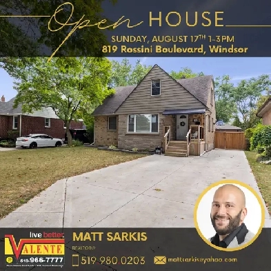OPEN HOUSE SUNDAY AUGUST 17th 1-3pm 819 Rossini Blvd, Windsor ON Image# 1