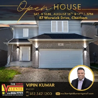 OPEN HOUSE SAT&SUN AUG 16th&17th 1-3pm 87 Warwick Dr, Chatham ON Image# 1