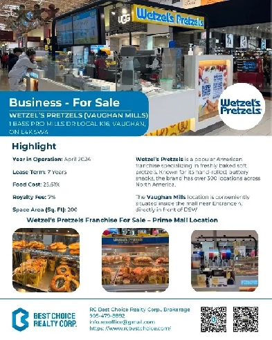 Wetzel’s Pretzels Franchise For Sale – Prime Mall Location Image# 1