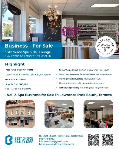 Nail Salon For Sale – Prime Yonge St Location! Rebrand-Friendly! Image# 1