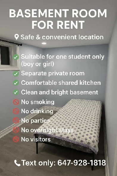 basement rent for one person boy or girl  student only Image# 1