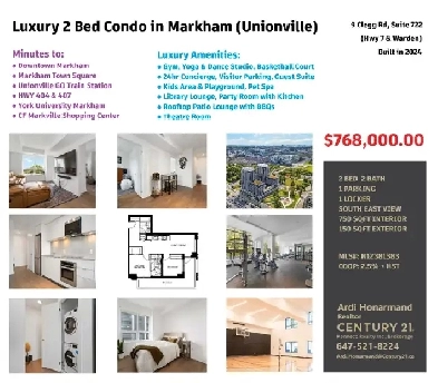 Luxury 2Bed/2Bath Condo in Markham (Unionville) for $768k Image# 7