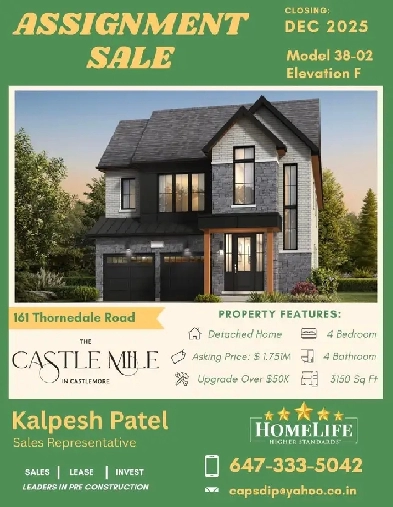 Exclusive Assignment Sale – 4 BR 38' Detached Home Image# 3