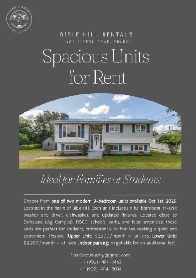 3-Bedroom Rentals – Bible Hill | Oct 1 Move-In Image# 1