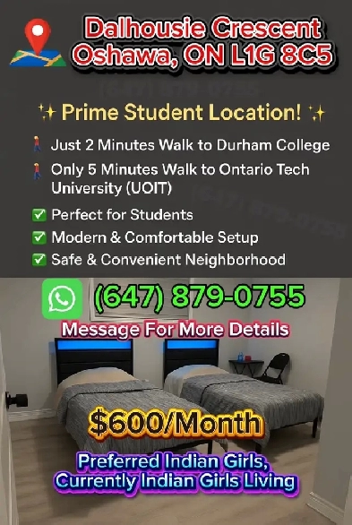 Sharing Room In Oshawa,2MinWalk Durham College,5MinWalk Ontario Image# 6
