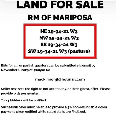Farmland for Sale - West Central Saskatchewan