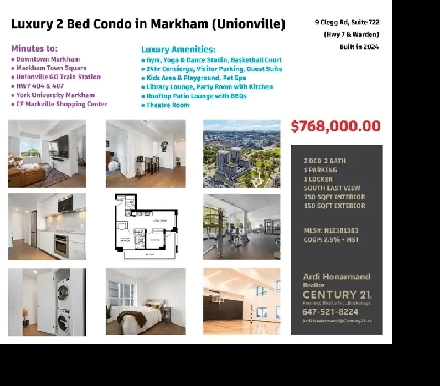 Luxury 2Bed/2Bath Condo in Markham (Unionville) for $768k Image# 10
