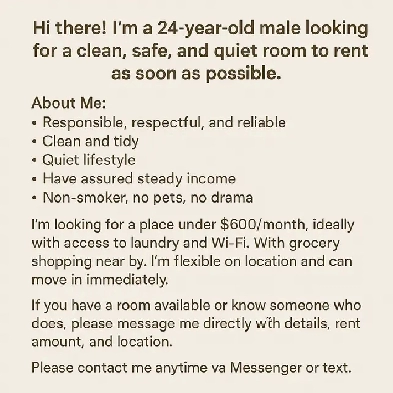 Looking for a Room to Rent Responsible Tenant Ready Immediately Image# 1