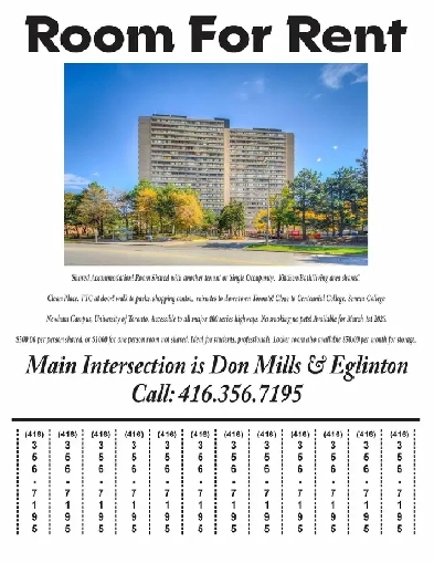 Don Mills/Eglinton. TTC at Door! Minutes to Downtown! Room Avail Image# 1