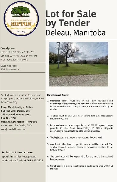 Lot for Sale by Tender - Deleau, Manitoba Image# 1