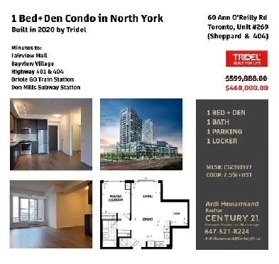 1 Bed Den Condo with Parking/Locker in North York by Tridel Image# 2