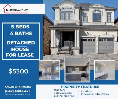 5 bedroom detached house for rent in Vaughan! $5300! Image# 1