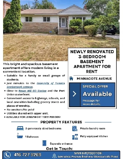 Newly Renovated 3-Bedroom Basement Apartment Image# 1