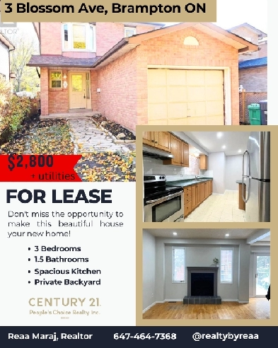 3 Bedroom/ 1.5 Bath home in a prime Brampton location for lease Image# 1