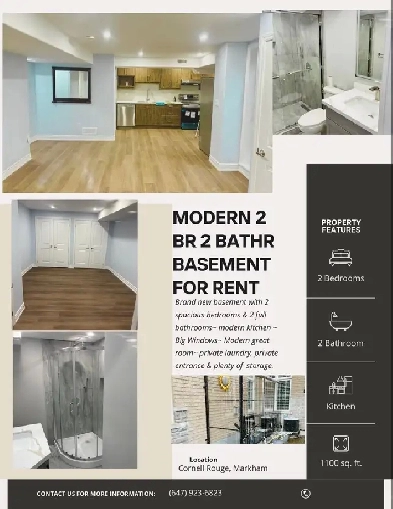2-Bedroom Basement Apartment for Rent in Markham, 9th Line & Hwy Image# 1