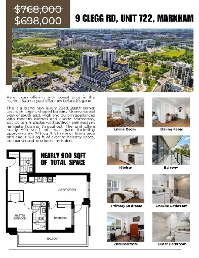 Luxury 2Bed/2Bath Condo in Markham (Unionville)   Parking/Locker Image# 3