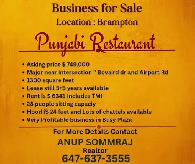 PUNJABI RESTAURANT - BUSINESS FOR SALE Image# 1