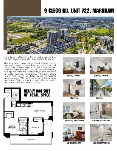 Luxury 2Bed/2Bath Condo in Markham (Unionville)   Parking/Locker Image# 4