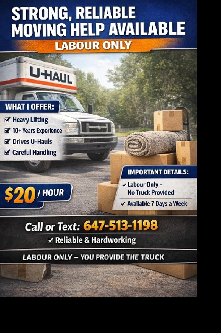 Strong, Reliable Moving Help Available – Labour Only (20Hr) Image# 1