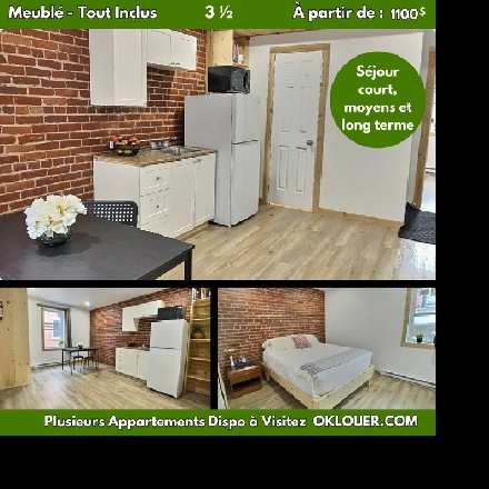 APPARTEMENT MEUBLÉ-TOUT INCLUS, 1 CHAMBRE 3 1/2 CENTRE VILLE Image# 1