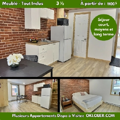 APPARTEMENT MEUBLÉ-TOUT INCLUS, 1 CHAMBRE 3 1/2 CENTRE VILLE Image# 1