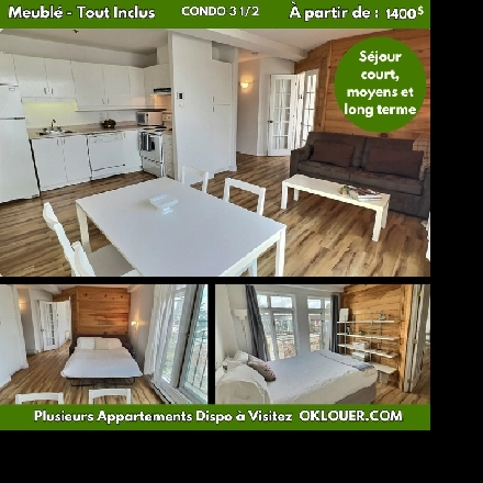 CONDO LIBRE MEUBLÉ-TOUT INCLUS 3 1/2, Montcalm St Jean Baptiste. Image# 1