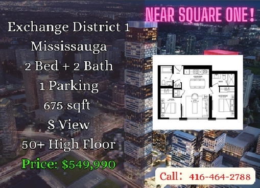 Mississauga City Centre | Exchange ONE 2B2B Condo   Parking