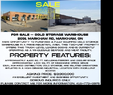FOR SALE - COLD STORAGE  WAREHOUSE2691 MARKHAM RD, SCARBOROU, ON Image# 1
