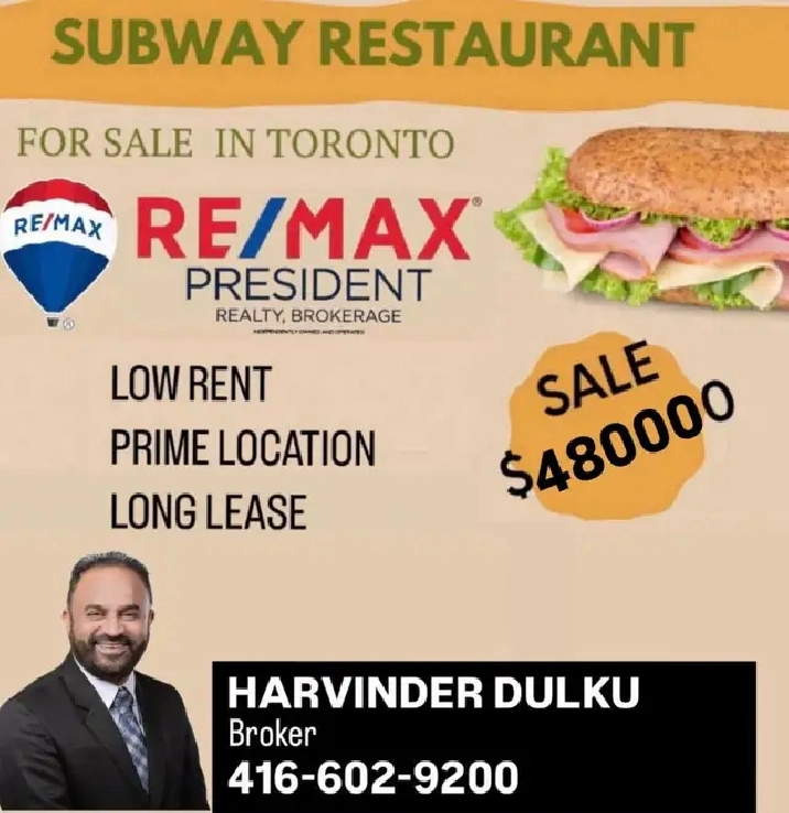 SUBWAY RESTAURANT FOR SALE IN TORONTO
